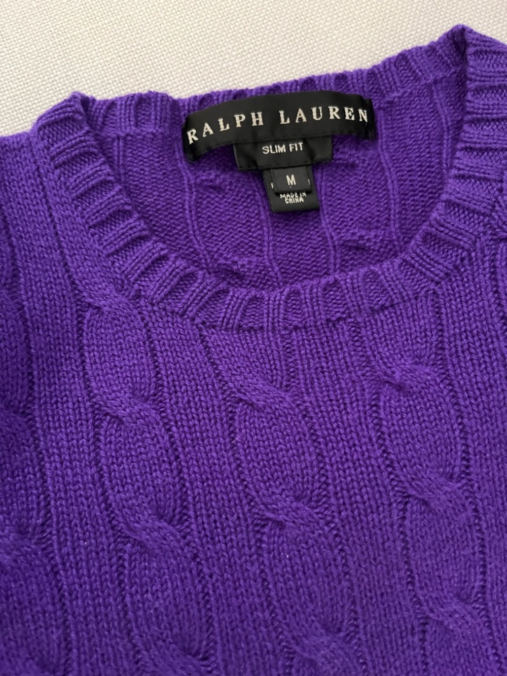 Ralph Lauren Size M 💯 Black Label Cashmere Cable Knit Slim Fit Sweater - Purple